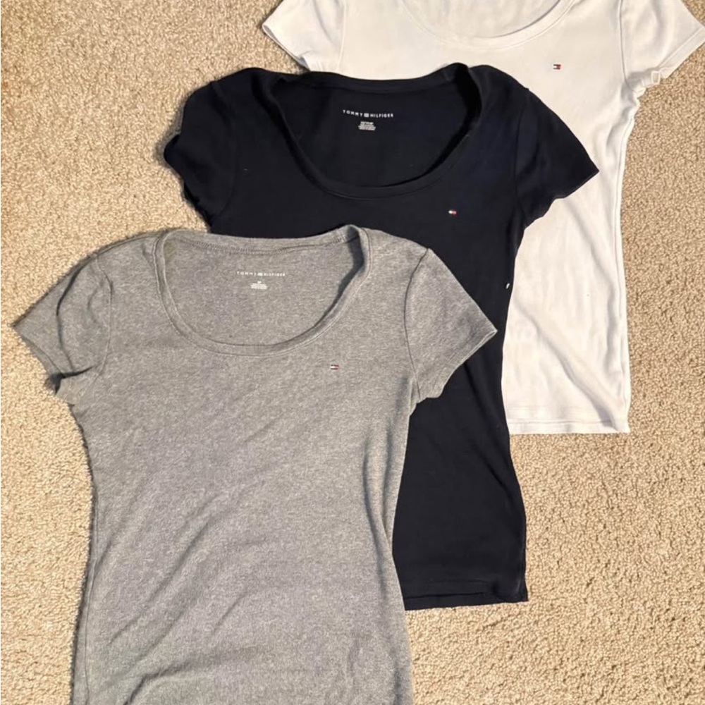 Tommy Hilfiger Women's Short Sleeve Tee Trio - Black, Gray, White
